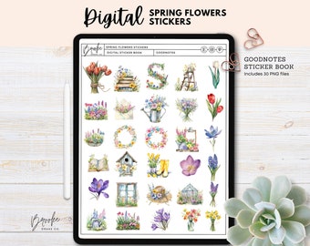 Watercolor Spring Flower Stickers: GoodNotes Digital Planner (PNG)