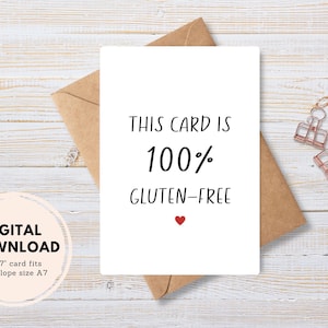 Verjaardagskaart "100% glutenvrij", Instant Digitale Download PDF, DIY Envelop, Aquarel Plakje Verjaardagstaart