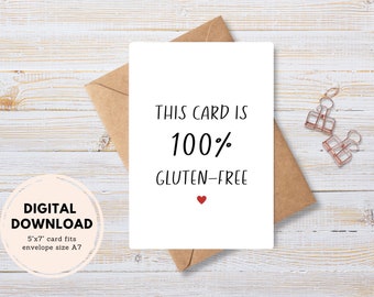 Geburtstagskarte "100% Gluten-Free", sofortiger digitaler Download PDF, DIY Umschlag, Geburtstagskuchenstück mit Aquarellfarbe