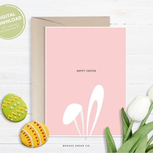 Carte de joyeuses Pâques, carte de voeux imprimable, PDF à téléchargement numérique instantané, enveloppe DIY, oreilles de lapin de Pâques drôles