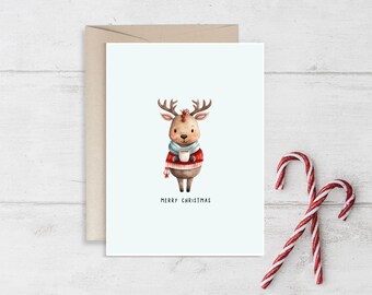 Reindeer Christmas Card, Printable Holiday Greeting (PDF)