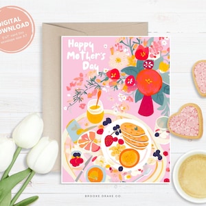 Tarjeta del Día de las Madres Imprimible, Tarjeta Feliz Día de las Madres, Descarga Digital PDF, Sobre DIY, Ilustración de Brunch