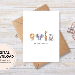 New Baby Card | Greeting Card Printable | Instant Download| PDF | Watercolour Safari Animals