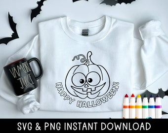 Halloween Kids Color Me Shirt PNG SVG: DIY Spooky Pumpkin (Instant Download)