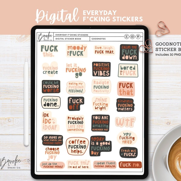 Everyday Fucking Stickers, Digital Planner Stickers, GoodNotes Sticker Book, Individual PNGs, Swear Words