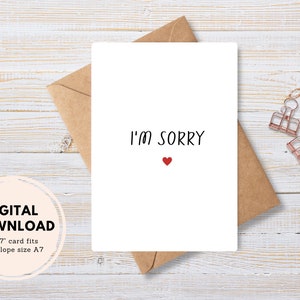 Afdrukbare "Het spijt me" wenskaart, Instant Digitale Download PDF, DIY-envelop