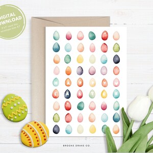 Happy Easter Card, Printable Greeting Card, Instant Digital Download PDF, DIY Envelope, Watercolor Easter Eggs