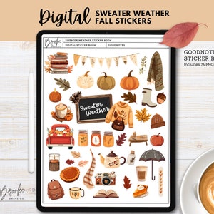Pullover Wetter Digitale Aufkleber, Herbst GoodNotes Stickerbuch, Digitaler Planer, individuelle PNGs, Herbst Vibes, Warm und Gemütlich