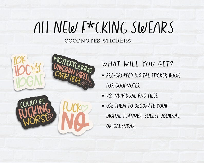Swear Word Stickers: Digital Planner Stickers for Goodnotes (PNG) - Etsy