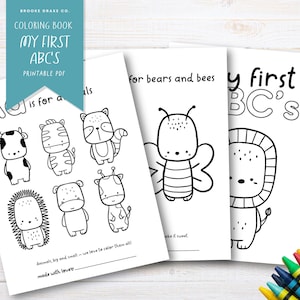 ABC Baby Shower Coloring Book, Alphabet Coloring Pages, Baby&#39;s First ABC Book, Baby Shower Game or Activity, Instant Download, Printable PDF