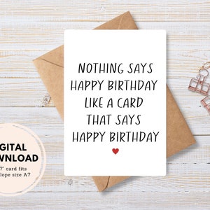 Happy Birthday Card, Instant Digital Download PDF, DIY Envelope, Minimalist Card