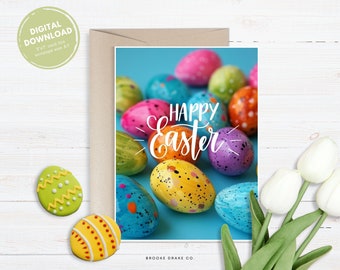 Tarjeta de Pascua con huevos de acuarela: Tarjeta imprimible (PDF)