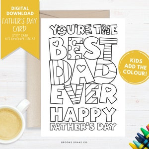 Cartão para colorir Feliz Dia dos Pais, Cartão de felicitações para imprimir, Download digital em PDF, Envelope faça você mesmo, Melhor pai, Página para colorir