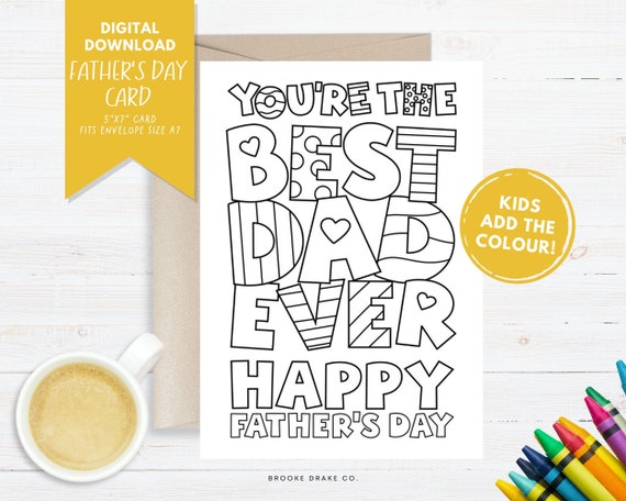 Printable Father's Day Coloring Card, DIY Envelope (Digital Download PDF)