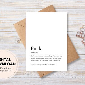 Druckbare “Fuck Definition” Grußkarte, sofortiger digitaler Download PDF, DIY Umschlag, Freundschaft