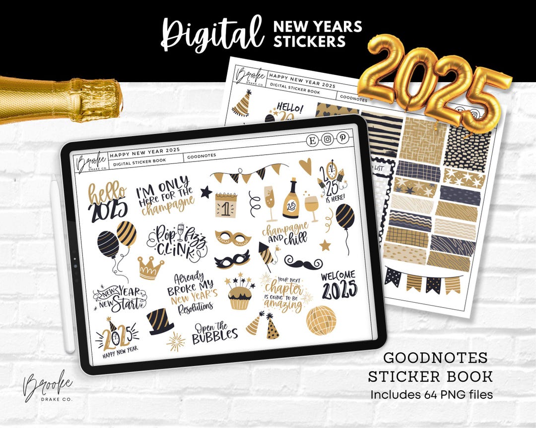 New Years Digital Stickers, January 2025 Goodnotes Sticker Book ...