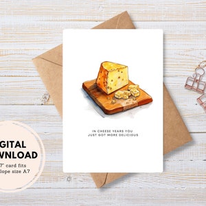 Biglietto d'auguri stampabile, tagliere per formaggi ad acquerello, download digitale istantaneo PDF, busta fai da te,
