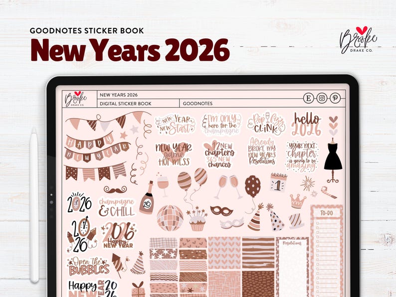 New Year 2026 Goodnotes Sticker Book: Festive Digital Planner Stickers ...