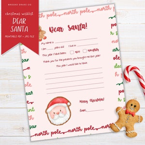 Brief an den Weihnachtsmann Malseite, druckbare Lieber Santa Brief, Weihnachten Wunschliste, Weihnachten Malseite, Weihnachten Kinder Aktivität, Digital