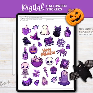 Libro di adesivi digitali di Halloween per Goodnotes, pianificatore digitale, PNG individuali, Dolcetto o scherzetto, autunno