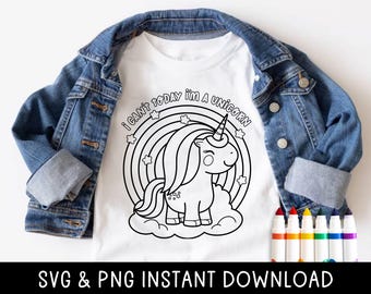 Unicorn Color Me Shirt PNG: Kids DIY Birthday Gift (Digital Download)