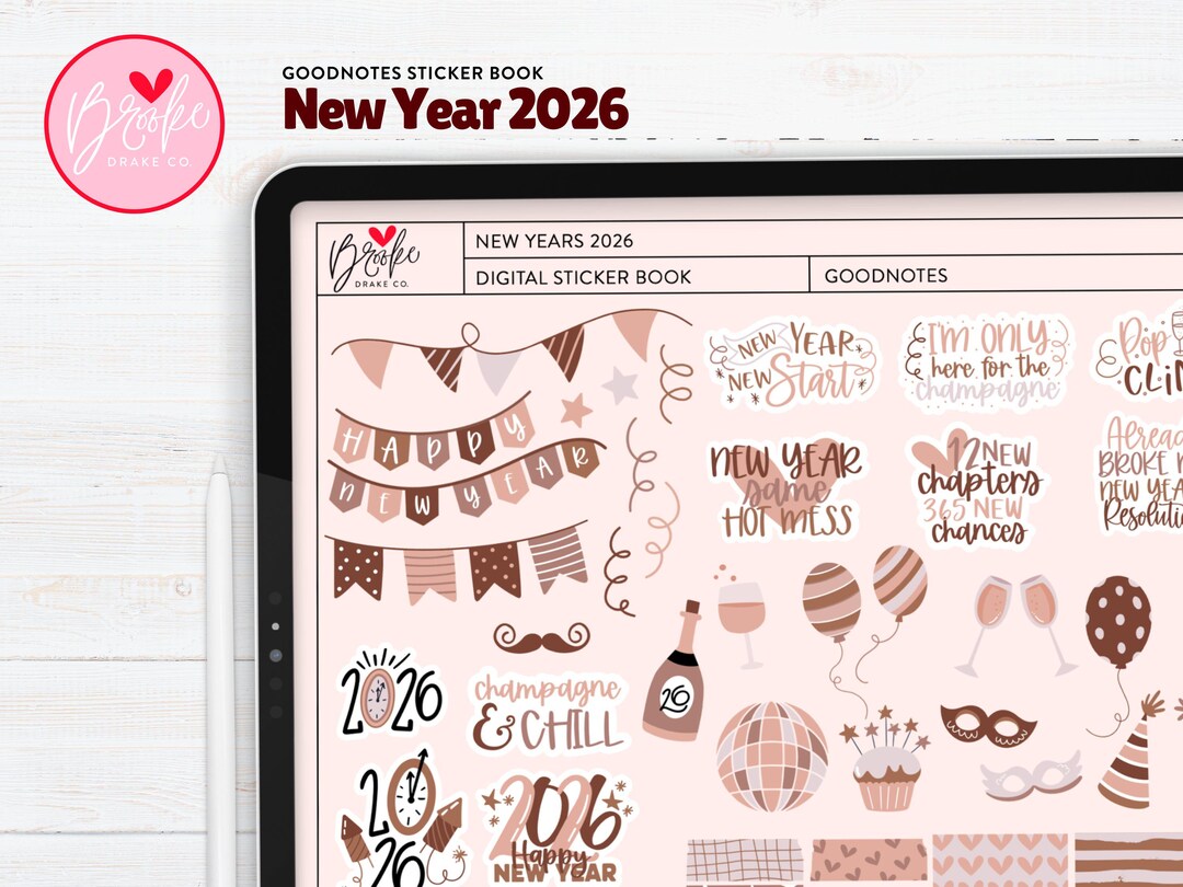 New Year 2026 Goodnotes Sticker Book: Festive Digital Planner Stickers ...