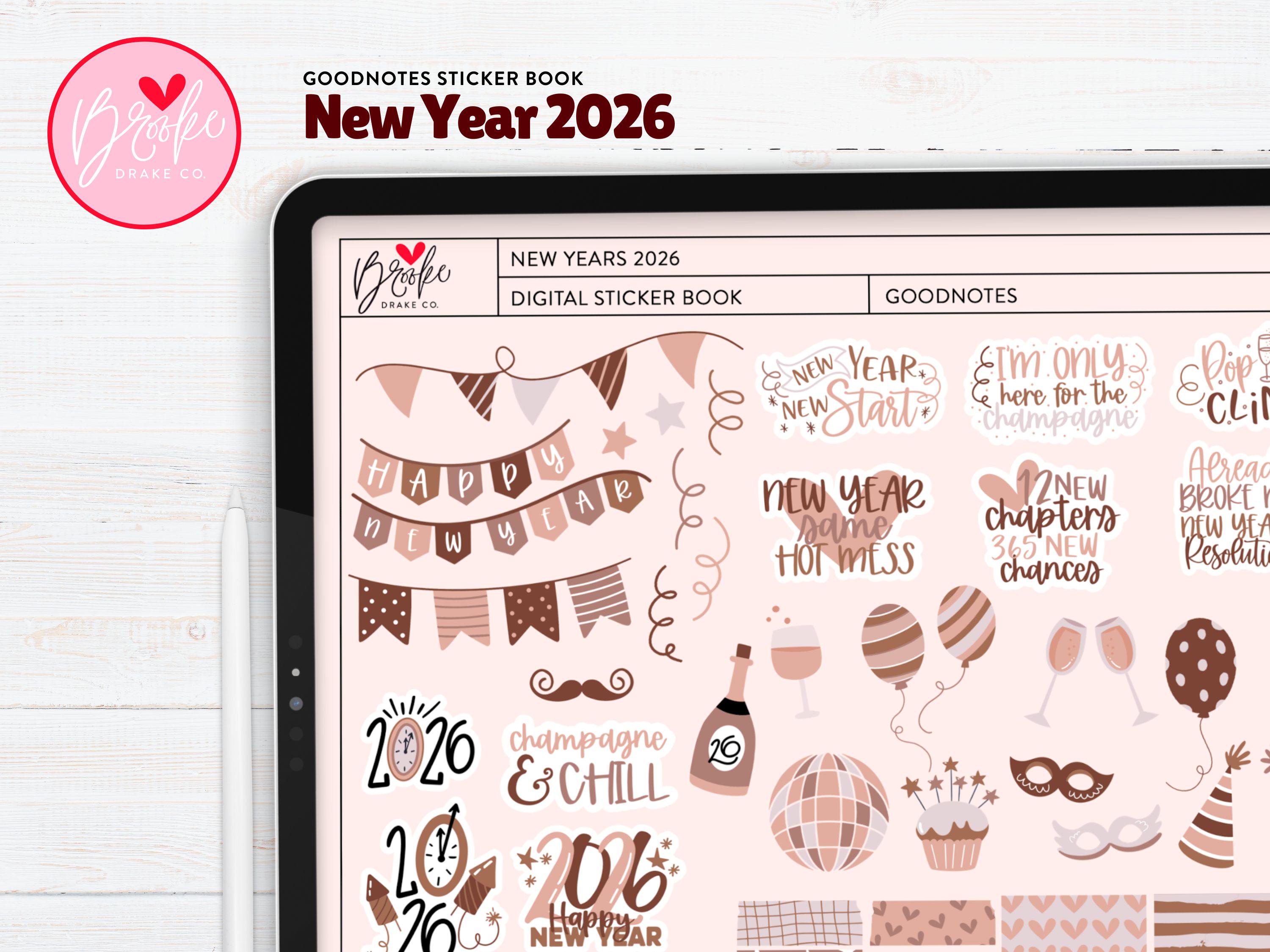 New Year 2026 Goodnotes Sticker Book: Festive Digital Planner Stickers ...