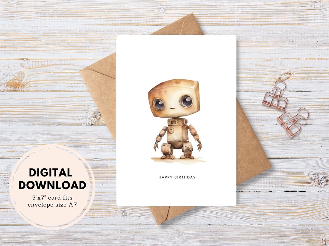 Printable Robot Birthday Card, Instant Digital Download PDF, DIY ...