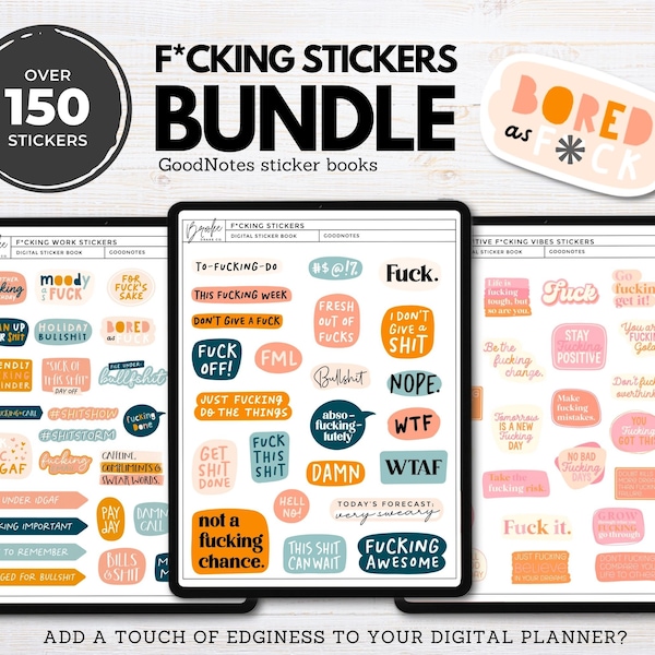 Digital Sticker Bundle, Swear Words Stickers for GoodNotes, Digital Planner Stickers, Individual PNGs