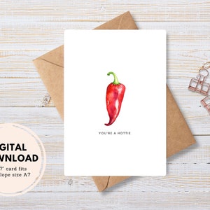 Biglietto d'auguri stampabile "Sei una bomba", PDF download digitale istantaneo, busta fai da te, peperoncino acquerello, divertente, romantico, civettuolo