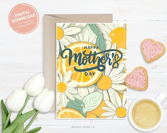 Happy Mothers Day Card, Printable Greeting Card, Instant Digital Download PDF, DIY Envelope, Abstract Lemons