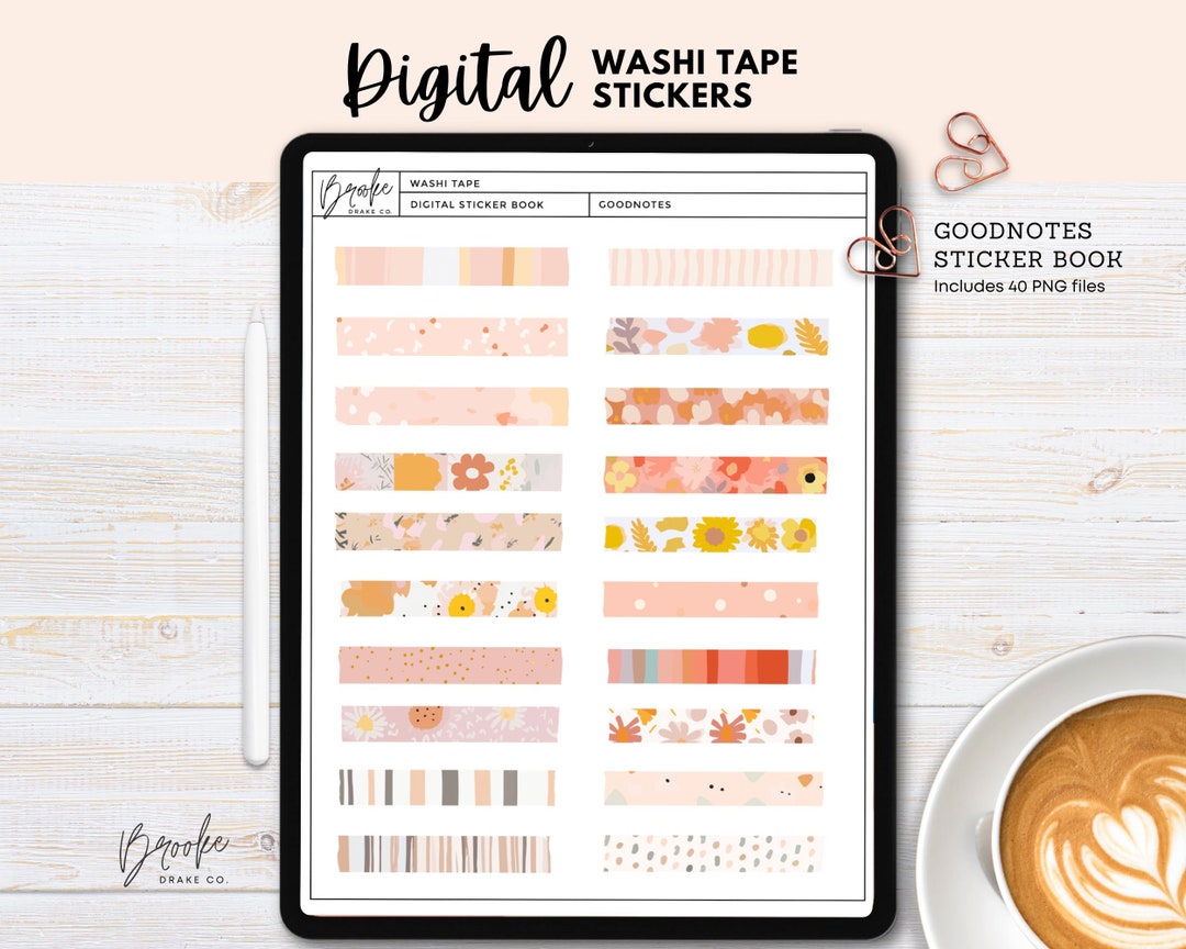 Washi Tape Digital Stickers, Goodnotes Sticker Book, Digital Planner ...