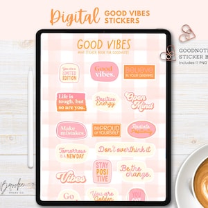 Adesivi digitali Good Vibes, libro di adesivi GoodNotes, pianificatore digitale, PNG individuali, adesivi digitali carini