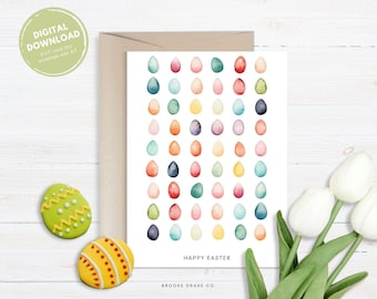 Tarjeta de Pascua con huevos de acuarela: saludo imprimible (PDF)