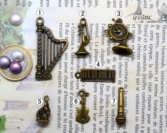 Music, harp, keyboard, guitar,Trump,tuba,microphone,gramophone,Breloque pendant Bronze to choose Handmade Jewelry QKP019