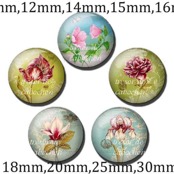 Y551,vintage,Fleur,Cabochons en verre,fait par mains.10mm 12mm 14mm 15mm 16mm 18mm(10pcs)20mm 25mm 30mm(5pcs)