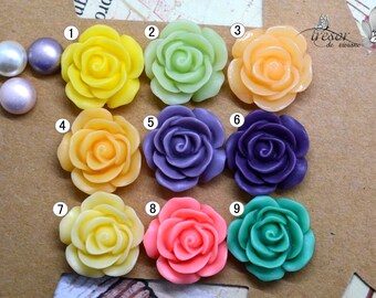 Lot de 4pcs de 016Fleurs en résine, 19mm, Flower,Cabochons,couleur,Boucles d'oreilles, colliers, bijoux, bas