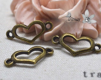 batch of 10 QKP002.3 charms,connector,Bronze,heart