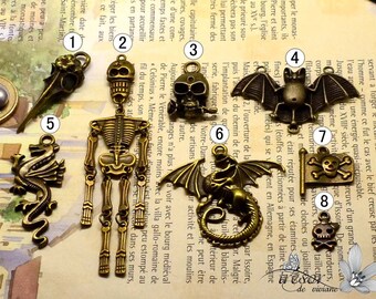 Punk,sneaky,skull,bird skull,bat,pirate,dragon,rose,Bronze pendant charm to choose Handmade jewelry QDW020