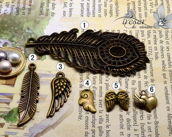 Wings,feathers,hearts,angels,Bronze pendant charm to choose from Handmade Jewelry QDW016