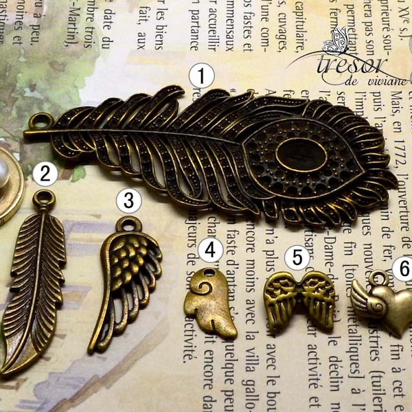 Ailes,plumes,cœurs,anges,Breloque pendentif Bronze à choisir Bijoux Fait à la main QDW016