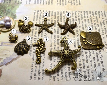 Sea crab seahorse sea star shell turtle charm bronze pendant to choose hand made jewelry handmade QDW002