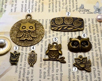 Chouette,Hibou,oiseau,Breloque pendentif Bronze à choisir Bijoux Fait à la main QDW026