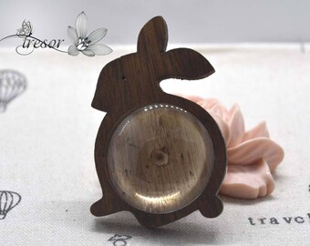 Rabbit, materials, brooches, wood 25mm + glass Cabochon, 25mm