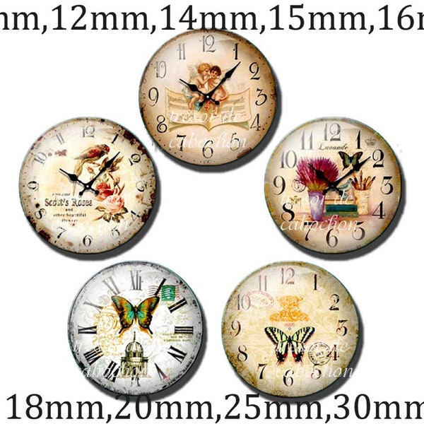 Y434,Fleur,ange,oiseau,papillon,horloge,vintage,Cabochons en verre,fait par mains.10mm 12mm 14mm 15mm 16mm 18mm(10pcs)20mm 25mm 30mm(5pcs)