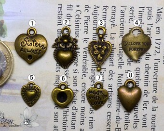 Love, heart, Bronze pendant charm to choose from Handmade jewelry QKP041