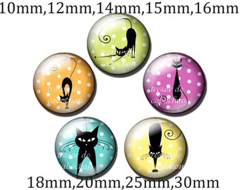 Cat Y107 Glass Cabochons, handmade. Diameter 10mm 12mm 14mm 15mm 16mm 18mm (10pcs)20mm 25mm 30mm (5pcs)