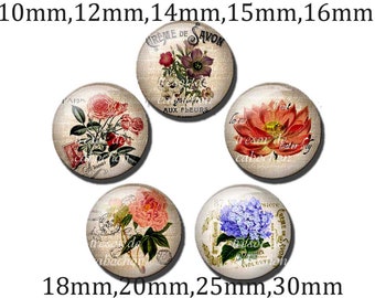 Y265,Retro,flower,Glass cabochons,handmade. Diameter 10mm 12mm 14mm 15mm 16mm 18mm(10pcs)20mm 25mm 30mm(5pcs)