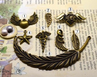 Ailes,plumes,étoiles,Breloque pendentif Bronze à choisir Bijoux Fait à la main QDW018