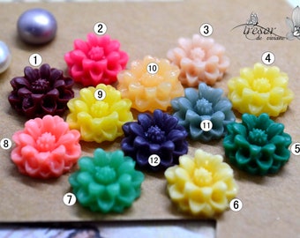 Lot of 5pcs of 005Res, 12mm, Flower,Cabochons,color,Earrings, necklaces, jewelry, stockings
